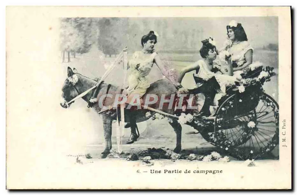 앤티크 엽서 여인과 나귀 - 앞면