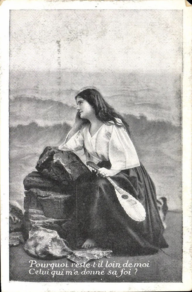 Frau im Sitzen mit Gitarre — Liebesgedicht — J.C. Paris - Vorderseite