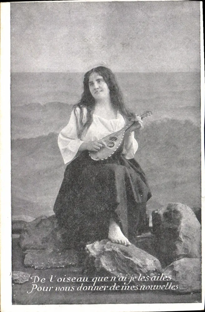 Frau mit Mandoline — Gedicht in Druck — J.C. Paris, Nr. nicht sichtbar - Vorderseite