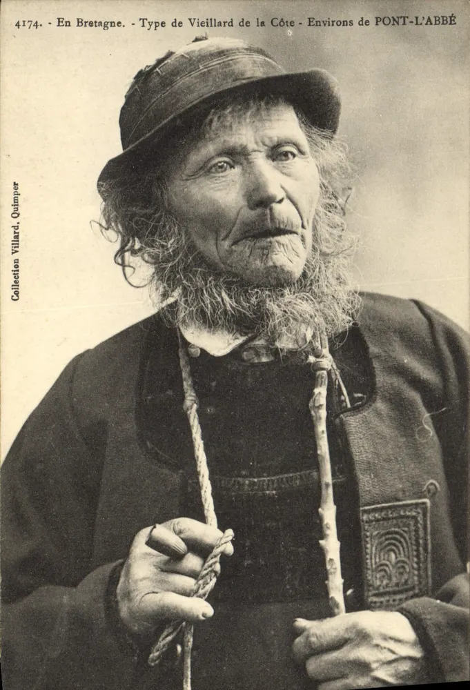 Velho breton da costa - Arredores de Pont-l'Abbé — Coleção Villard, Quimper, n°4174 - Frente