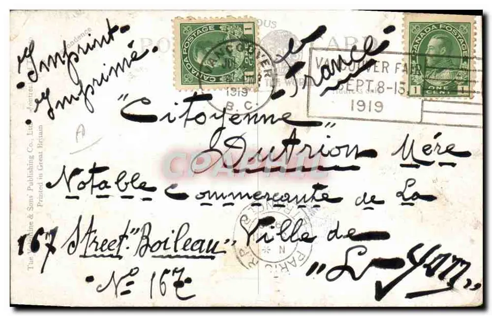 Indianerin, British Columbia — Außen-Szene, Verlag The Valentine & Sons Publishing Co. Ltd. (Nr. 104/100) - Rückseite