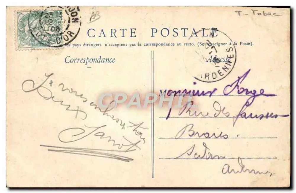 Fábrica de Tabacos — Ardenne — T. Tabac - Verso