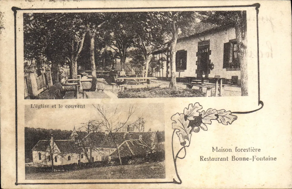 L'église et le couvent — Maison forestière Restaurant Bonne-Fontaine — Éditeur A. Eschmann, Phalsbourg - Vorderseite