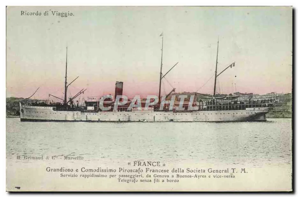 Piroscaph France — Passagierdienst Genova-Buenos Aires — H. Grimaud & C°, Marseille - Vorderseite
