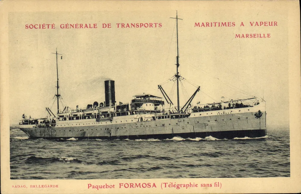 Dampfer FORMOSA — Funktelegraphie — Société Générale de Transports Maritimes à Vapeur, Marseille - Vorderseite