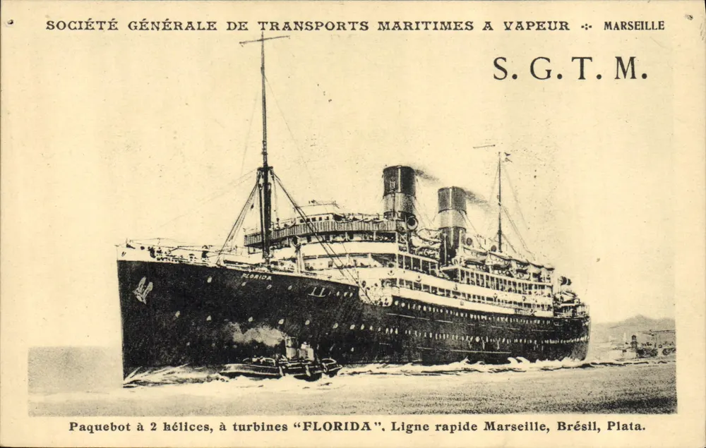 Dampfschiff mit zwei Propellern, Turbinen "FLORIDA" — Schnellfahrerlinie Marseille, Brasilien, Plata — S.G.T.M. Marseille - Vorderseite