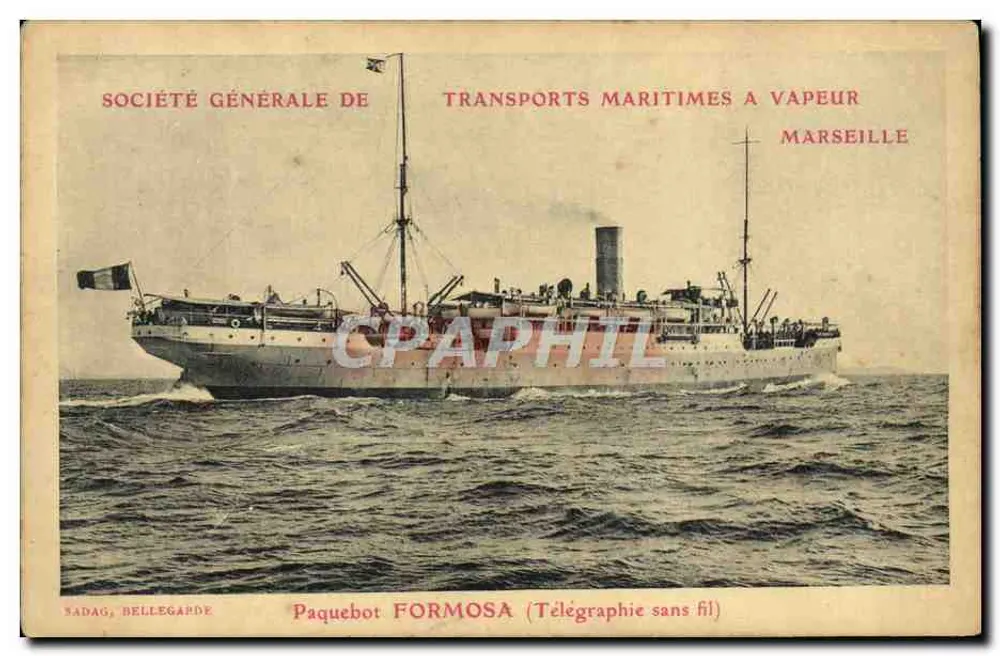 Dampfer FORMOSA — Funktelegraphie — Société Générale de Transports Maritimes à Vapeur, Marseille - Vorderseite
