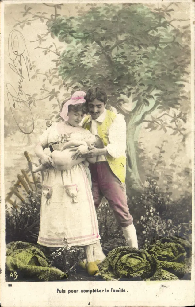 Junges Paar mit Baby — Garten-Szene — Verleger A.S. (gedruckt unten) — Nr. 88 - Vorderseite