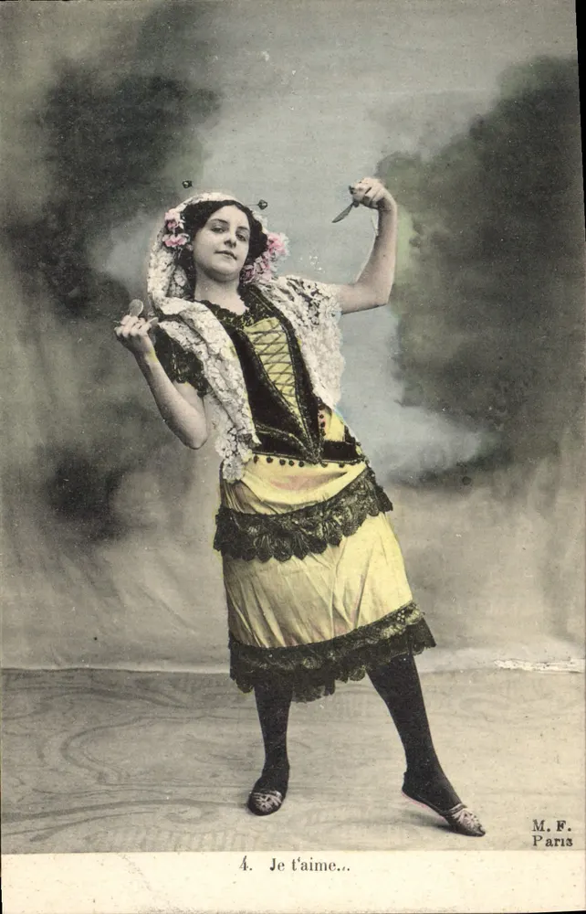 Tänzerin in Bühnenkostüm — Theater Szene — M.F. Paris, Nr. 4 - Vorderseite