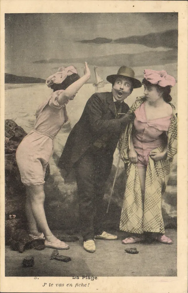 Der Strand — komische Szene mit Text — Verlag E.P., Nr. 5 - Vorderseite