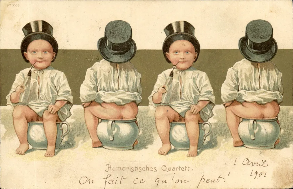 Cuatro niños con sombrero de cilindro — Cuarteto humorístico — editor no identificado, n° 5332 - Anverso