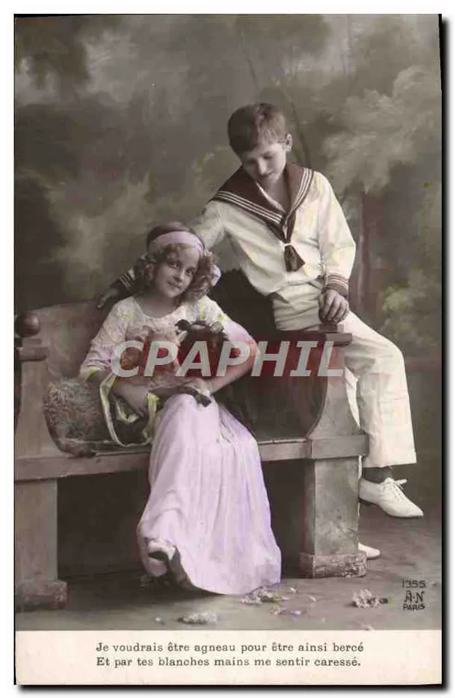Crianças em banco — poema de amor — A-N PARIS n°1355 - Frente