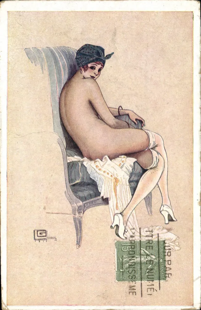 Nackte Frau sitzend — Intimität des Boudoirs — Imp. Léonnet, Paris, Serie 8 - Vorderseite