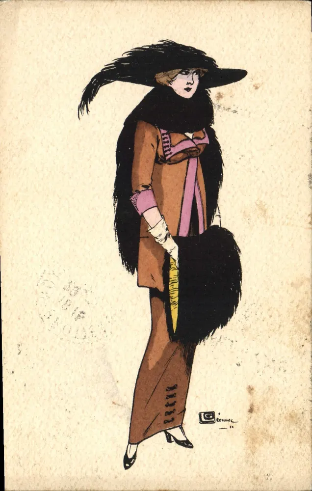 Frau im Winterkleid — Illustration — G. Bonnet, Serie 15 - Vorderseite