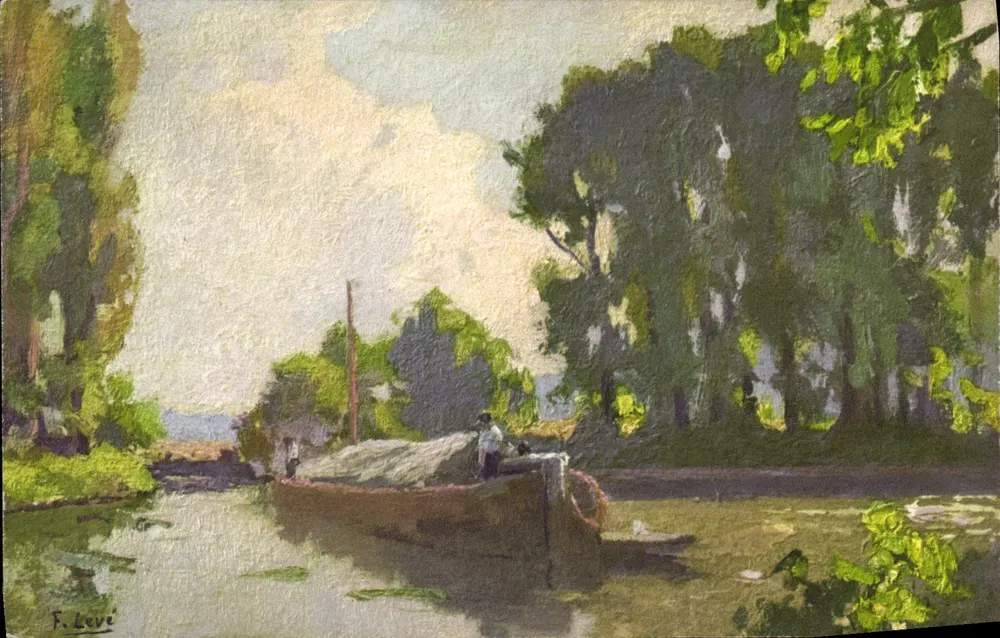 Boot auf dem Kanal — Landschaft — F. Leve - Vorderseite