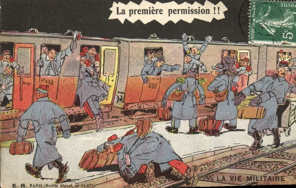 Soldaten in Urlaub — Erster Urlaub !! — E.R. PARIS (Modell angemeldet, Nr. 14.877) - Vorderseite