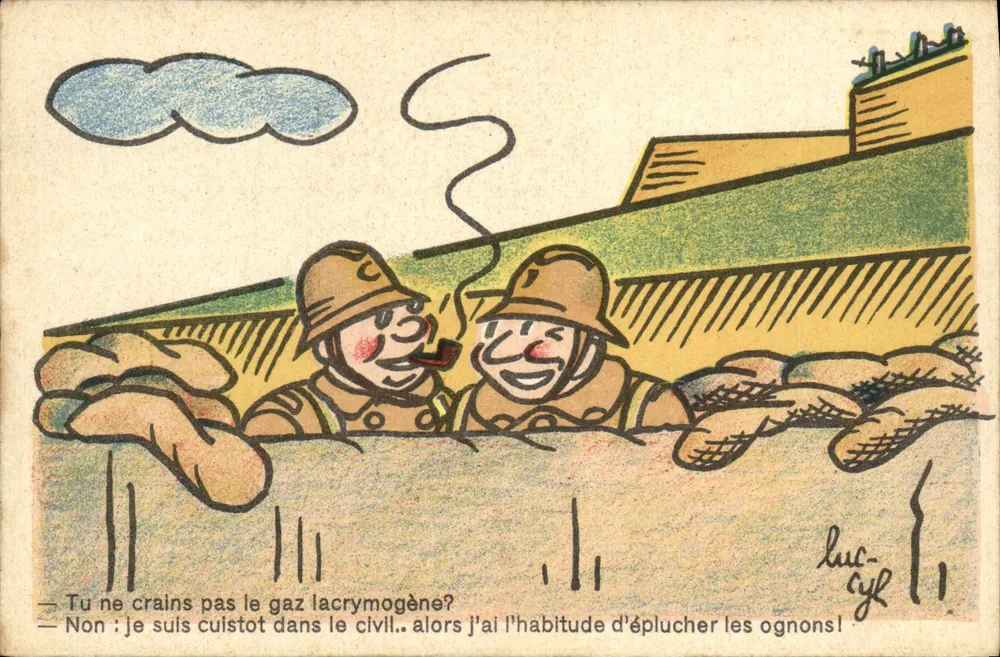 Zwei Soldaten in der Schützengraben — Scherz über Tränengas — Luc-Cyl, Serie M-40 - Vorderseite