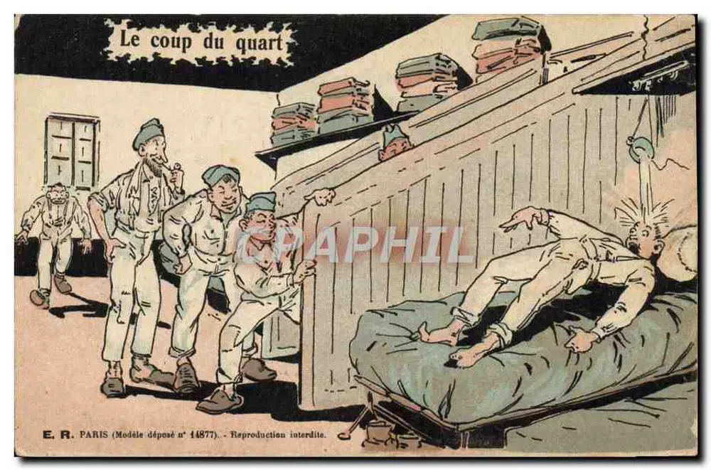Soldaten in der Baracke — Der Quartierwechsel — E. R. PARIS (Modellnummer 14877 angemeldet) - Vorderseite