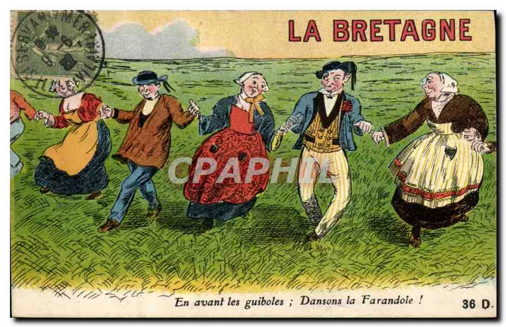 La Bretagne — Tänzer in traditionellem Kostüm — Arlaud et Nozais, Nantes, Nr. 36 D. - Vorderseite