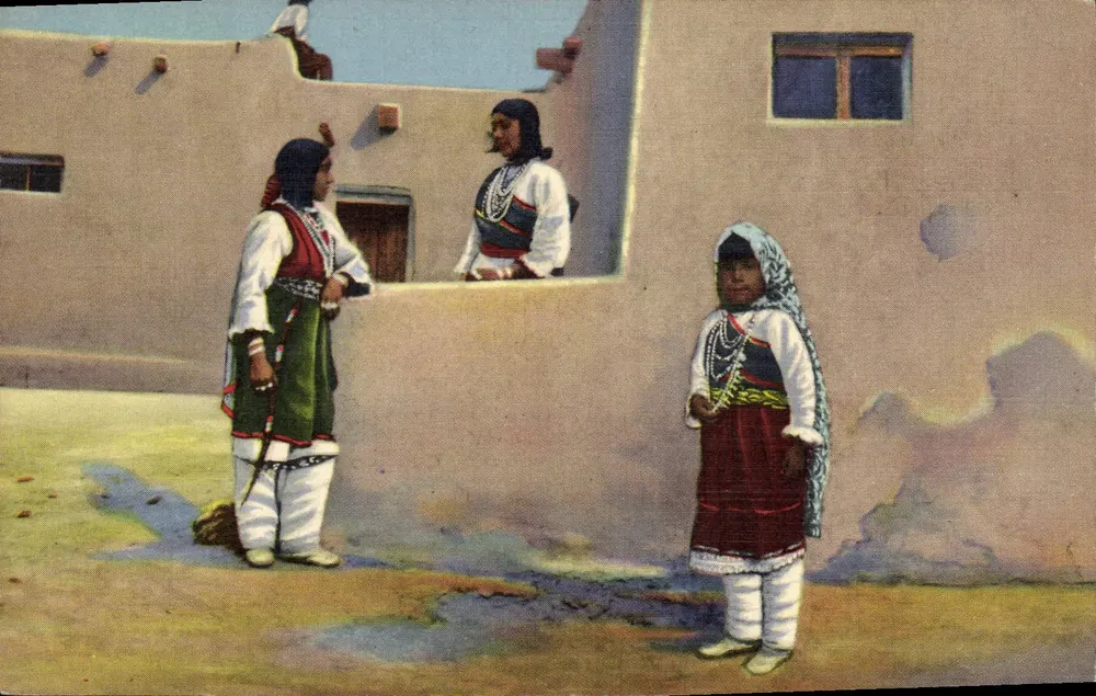 Isleta-Indianer — Morgengrüße — Isleta Pueblo, in der Nähe von Albuquerque, N.M. — Vertrieben von J. R. Willis, Kasten 655, Albuquerque, N.M. - Vorderseite