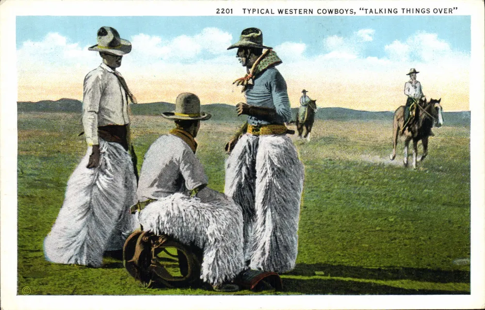 Typowy zachodni kowboj, "Talking Things Over" — seria 2201 — Robbings Tillouist Co., Spokane, Wash. - Awers
