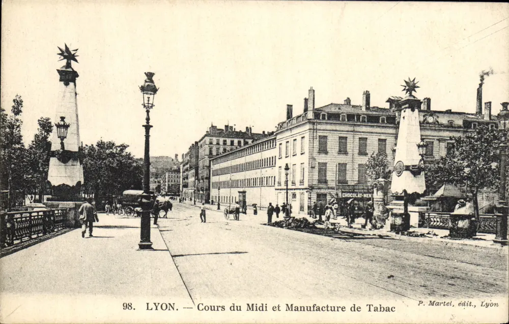 LYON — Cours du Midi e Fabbrica del Tabacco — P. Martel, edit., Lyon - Recto