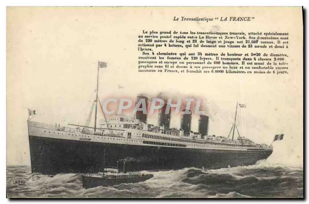 Der Transatlantiker "LA FRANCE" — Postdienst zwischen Le Havre und New York — Verlag La Dreye, Druck von Sébastopol - Vorderseite