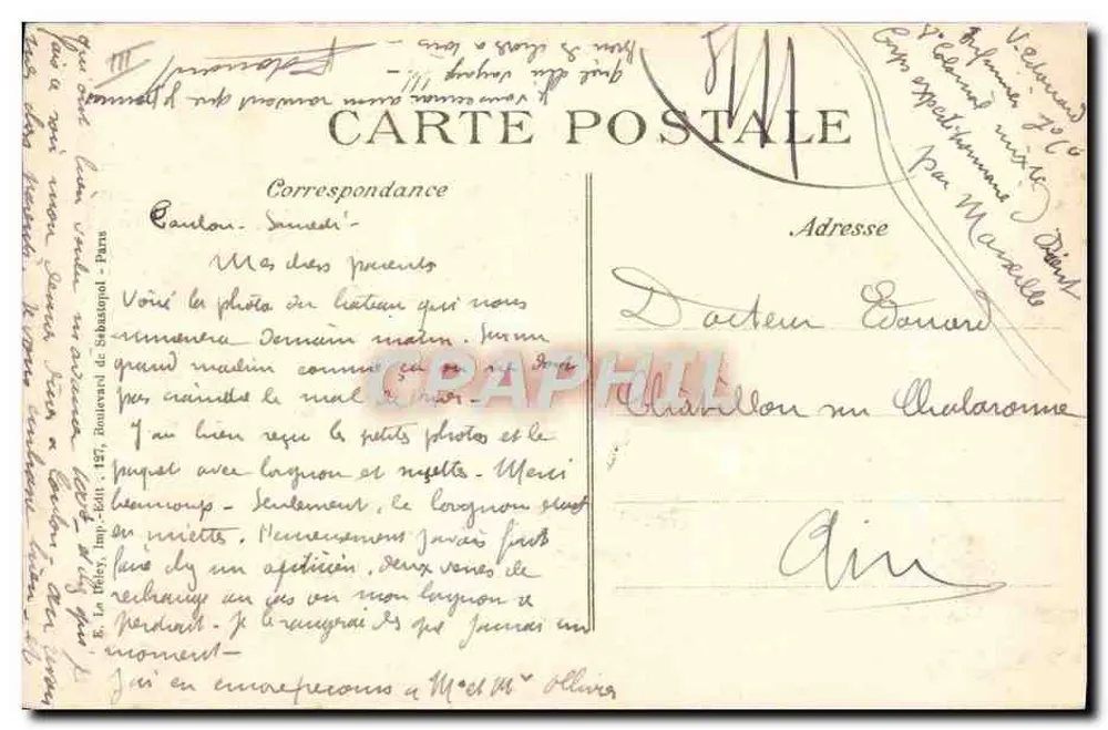 Der Transatlantiker "LA FRANCE" — Postdienst zwischen Le Havre und New York — Verlag La Dreye, Druck von Sébastopol - Rückseite