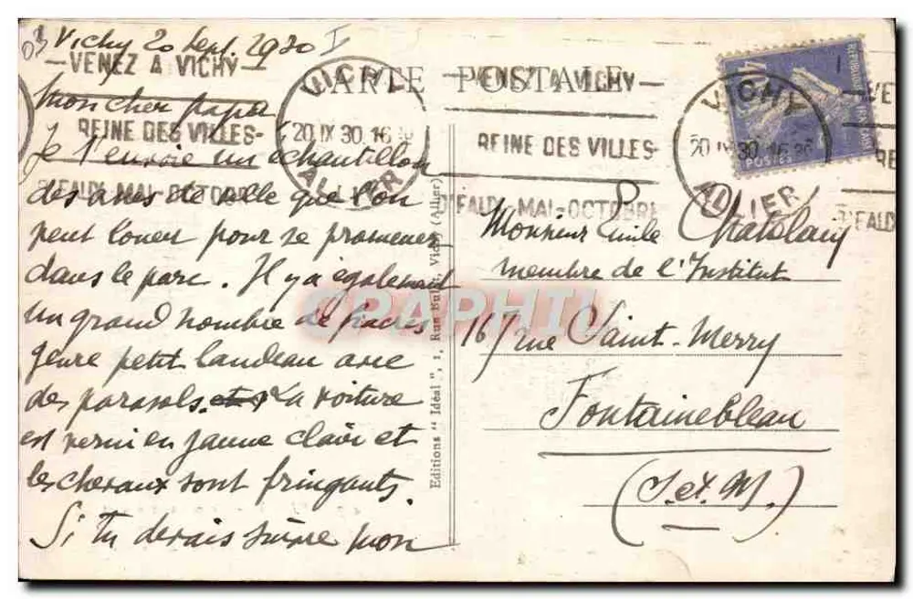Vichy — Passeios a mula — Coutellerie Faure, 20, rue Lucas, Vichy - Verso