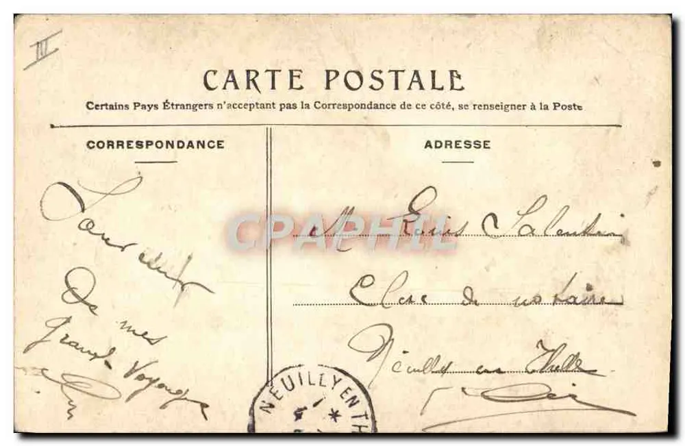 Homme en costume assis — caricature avec timbre 5c — éditeur OUG. BONDELLE - Verso