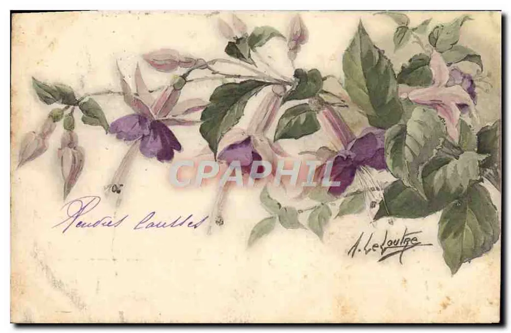 Fuchsiablüten — Aquarellzeichnung — A. Leboulge - Vorderseite