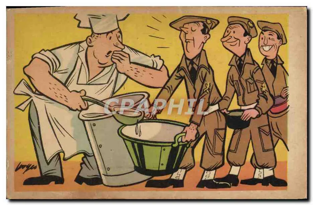 Cozinheiro e soldados — caricatura humorística — Borys - Frente