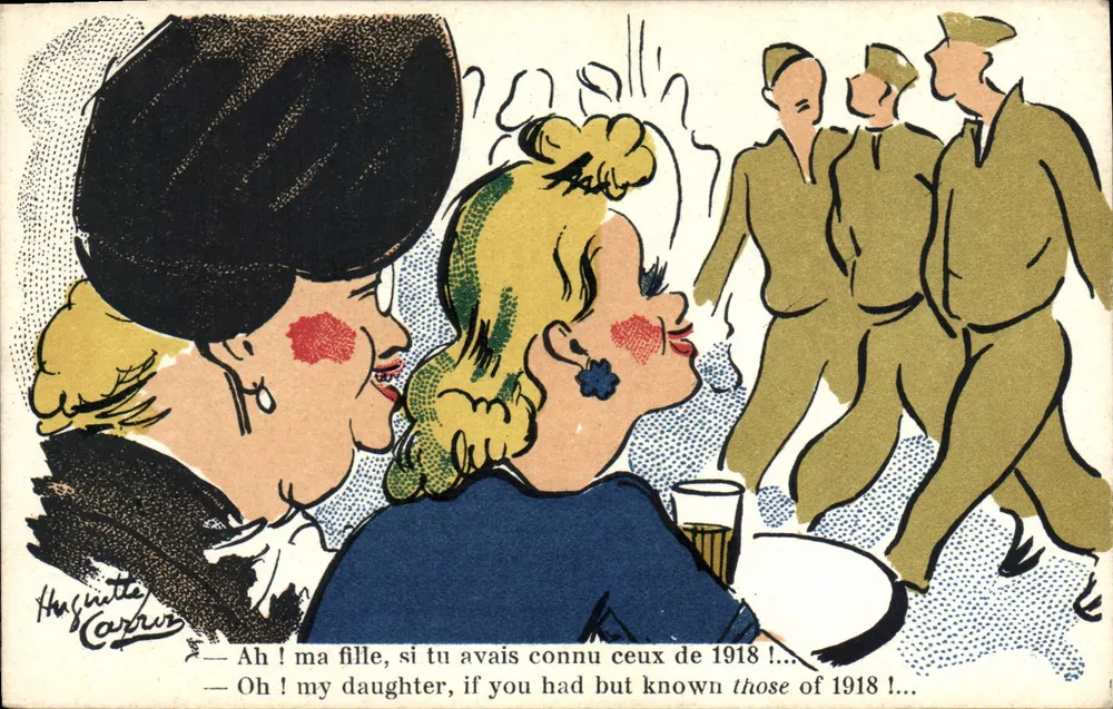 Dwie kobiety rozmawiające — porównanie żołnierzy z 1918 roku — Hasinette Carreux - Awers