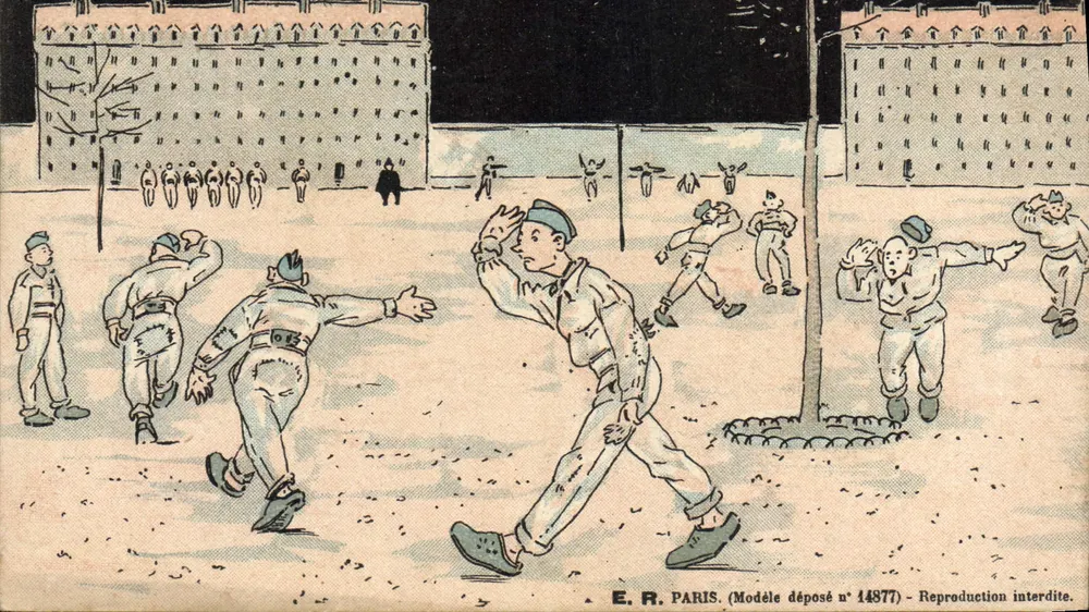 Soldados em exercício — Paris — E.R. Paris (Modèle déposé n° 14877) - Frente
