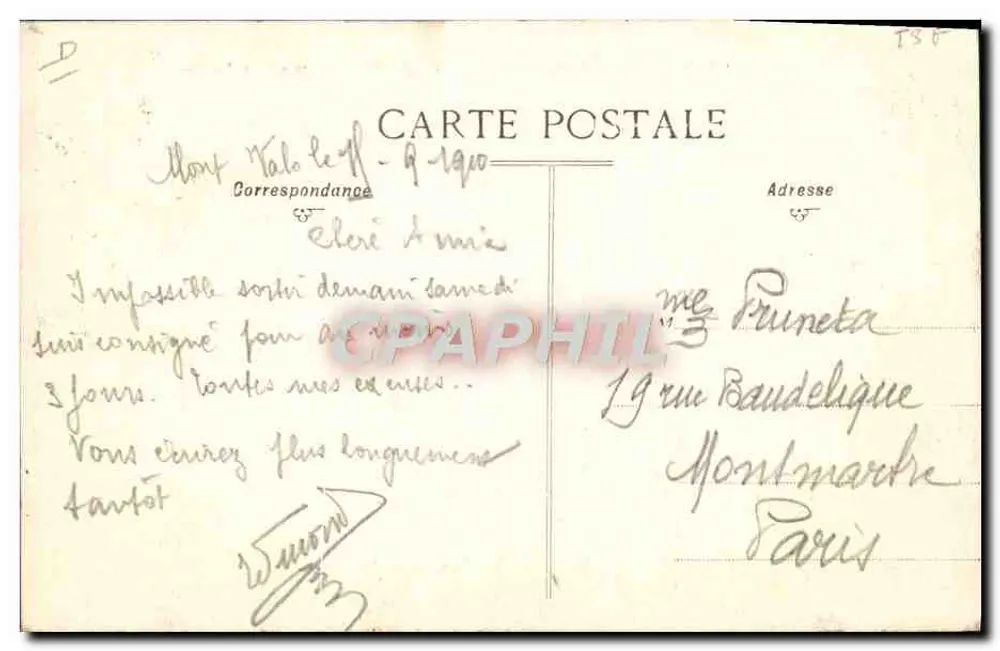 Mont Valérien — Militärtelgrafenpost — P. Martimuse - Rückseite