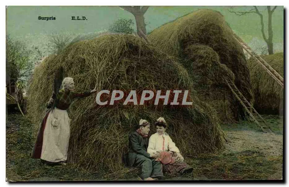 Surpreso — Cena de colheita com três personagens — E.L.D. - Frente