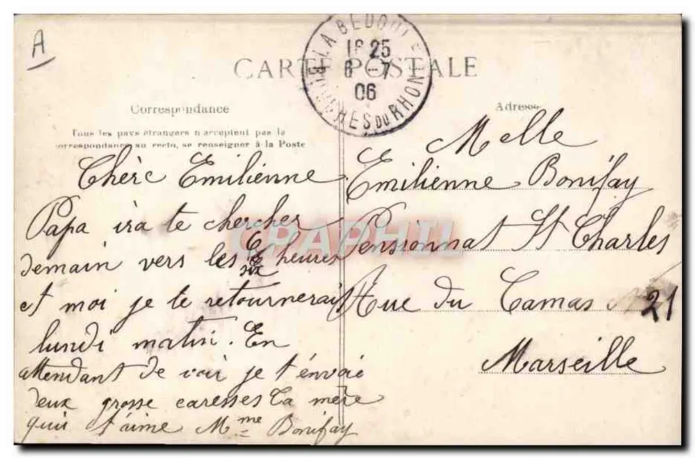 Família ao ar livre — diante de uma casa de pedra — editor D. L. Dr. n° 77 - Verso