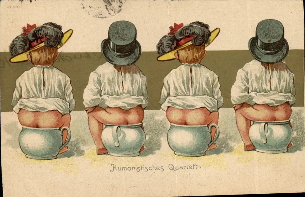 Humoristisches Quartett — vier Personen sitzen auf Nachttopf — anonymer Verlag, Nr. 5330 - Vorderseite
