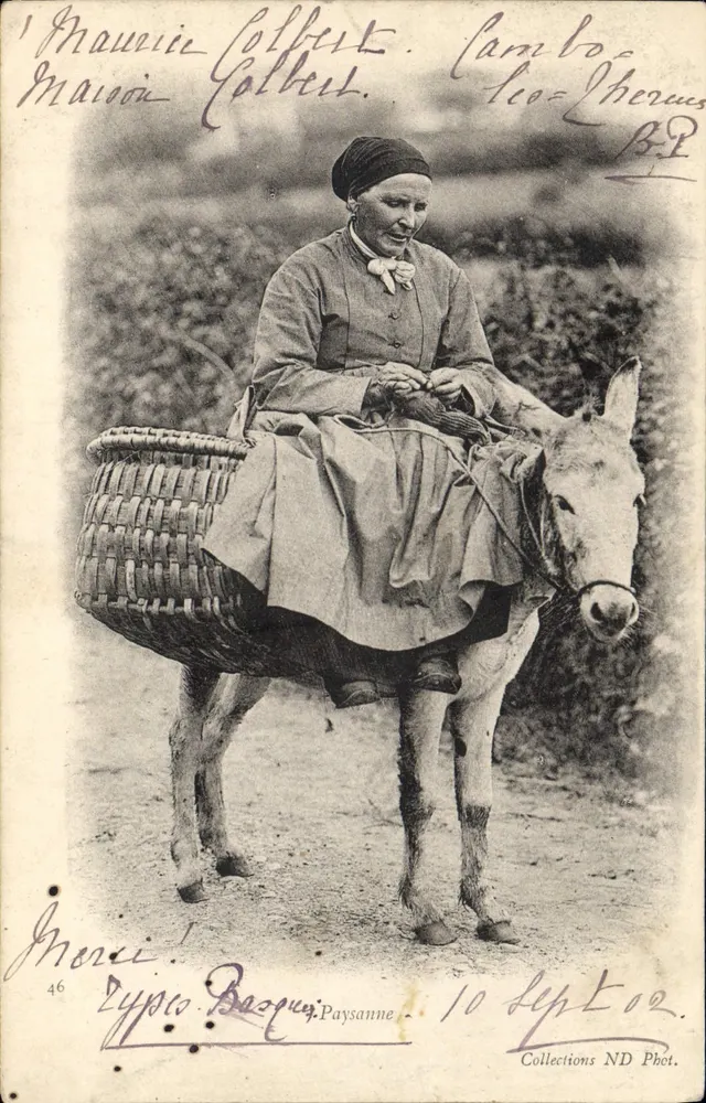 Kobieta jeżdżąca na mulie — Cambon-Les-Thermes — Kolekcja ND Fot. nr 46 - Awers
