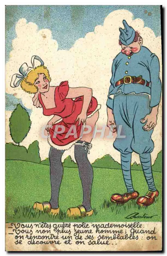 Junge Frau und Soldat — humoristische Szene — Charlin - Vorderseite
