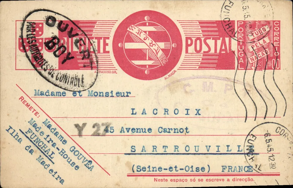 Ilha da Madeira — Briefe an Sartrouville — Verlag Portugal Postal - Vorderseite