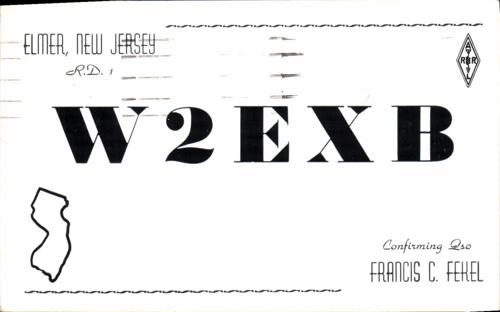 Elmer, New Jersey — QSO Funkbestätigung — A.R.R.L. und Francis C. Fekel - Vorderseite