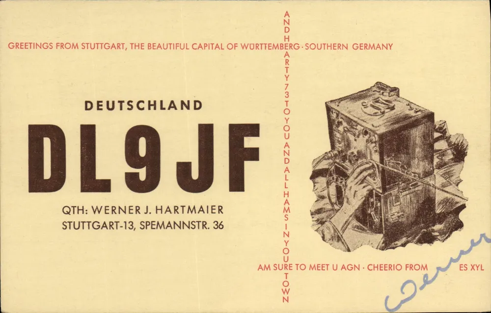 Stuttgart, capitala de Wurtemberg — QSL de DL9JF — Werner J. Hartmaier - Anverso