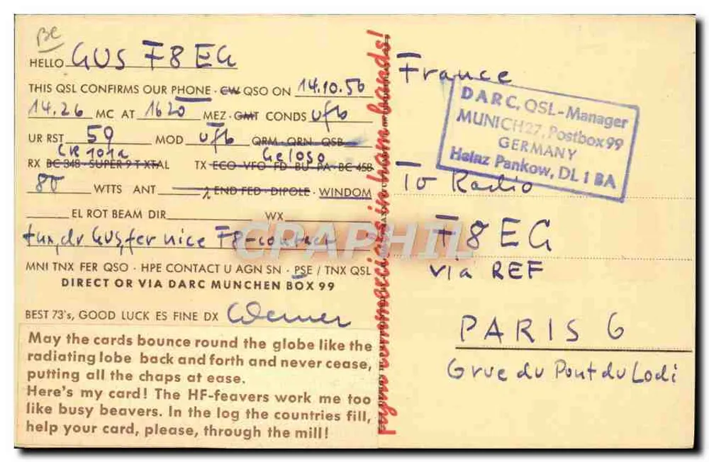 Stuttgart, capitala de Wurtemberg — QSL de DL9JF — Werner J. Hartmaier - Reverso