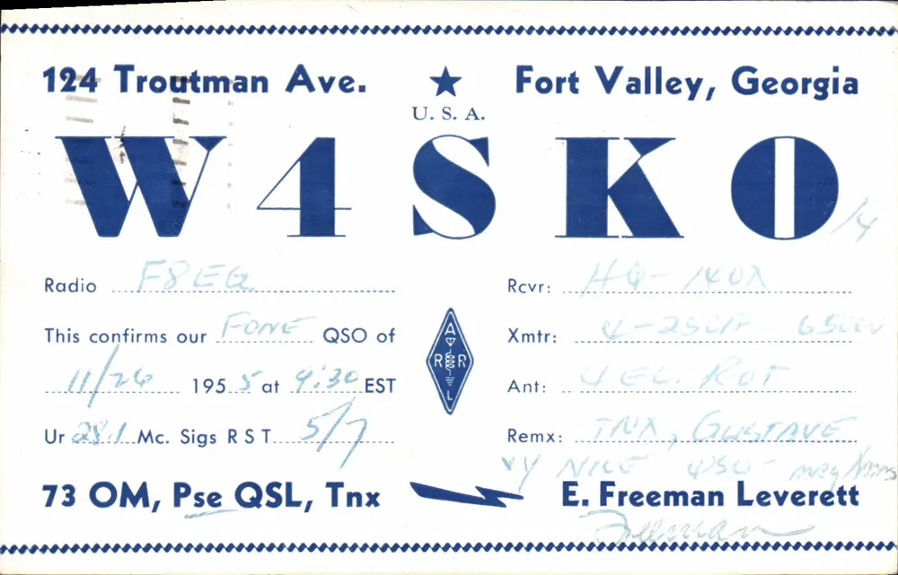 Fort Valley, Georgia — QSO Amateurfunk — W4SKO - Vorderseite