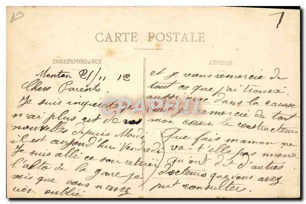 Die Korrespondenz in den Alpen — Optische Telegraphie — A. Sauvaigo, Nice, Nr. 103 - Rückseite