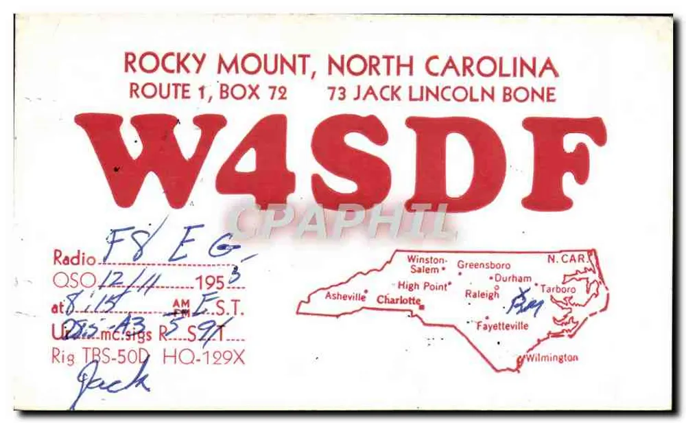 Rocky Mount, North Carolina — Amateur-Radiokarte — unbekannter Verleger - Vorderseite
