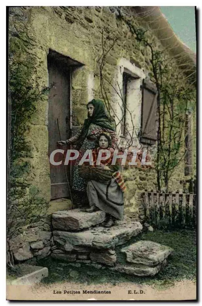 Les Petites Mendiantes — scène de rue devant une maison en pierre — E.L.D. - Frente