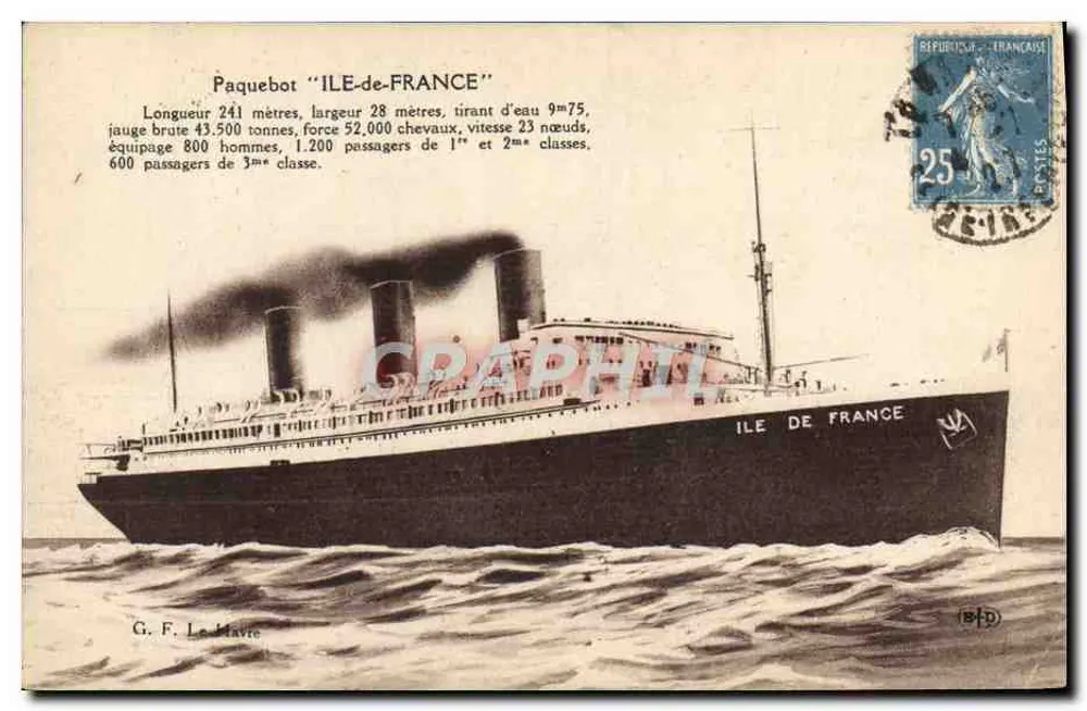 Dampfschiff "Ile-de-France" — maritime Illustration — G. F. Le Havre - Vorderseite