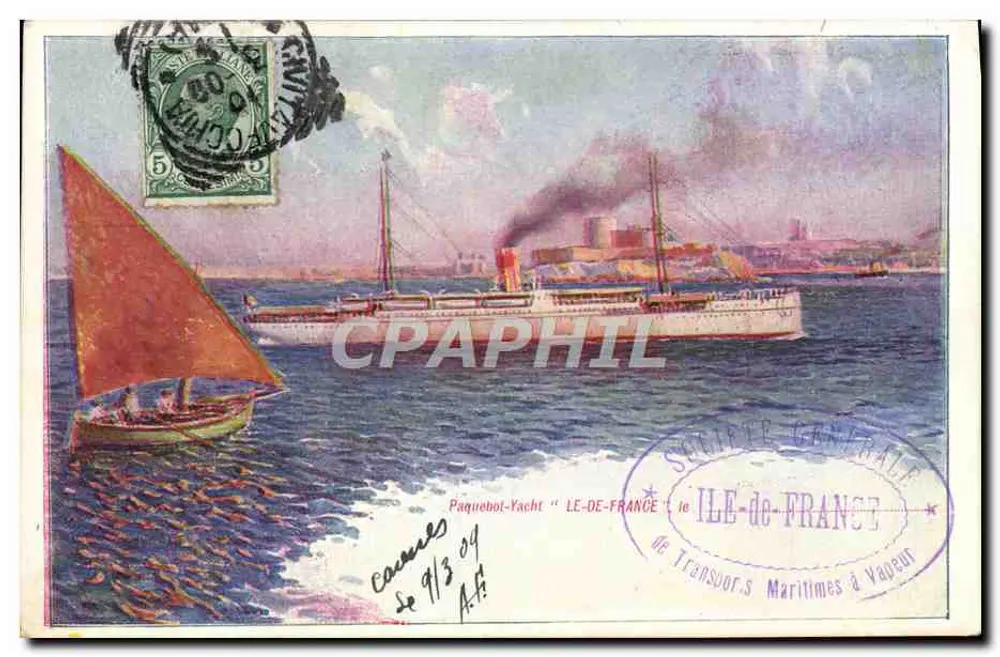 Dampfschiff-Yacht "LE-DE-FRANCE" — Gesellschaft für Seetransporte — Verlag Moullot-Marseille - Vorderseite